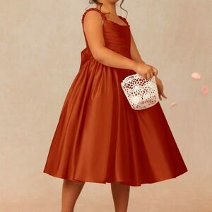 Azazie Cutie Pie Flower Girl Dress Size 7 Paprika A-Line Pleated Top NWT Flawed